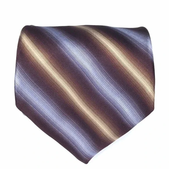 IKE BEHAR Men's 100% Silk Tie Hand Tailored Brown Purple Beige Striped Necktie - Picture 1 of 10
